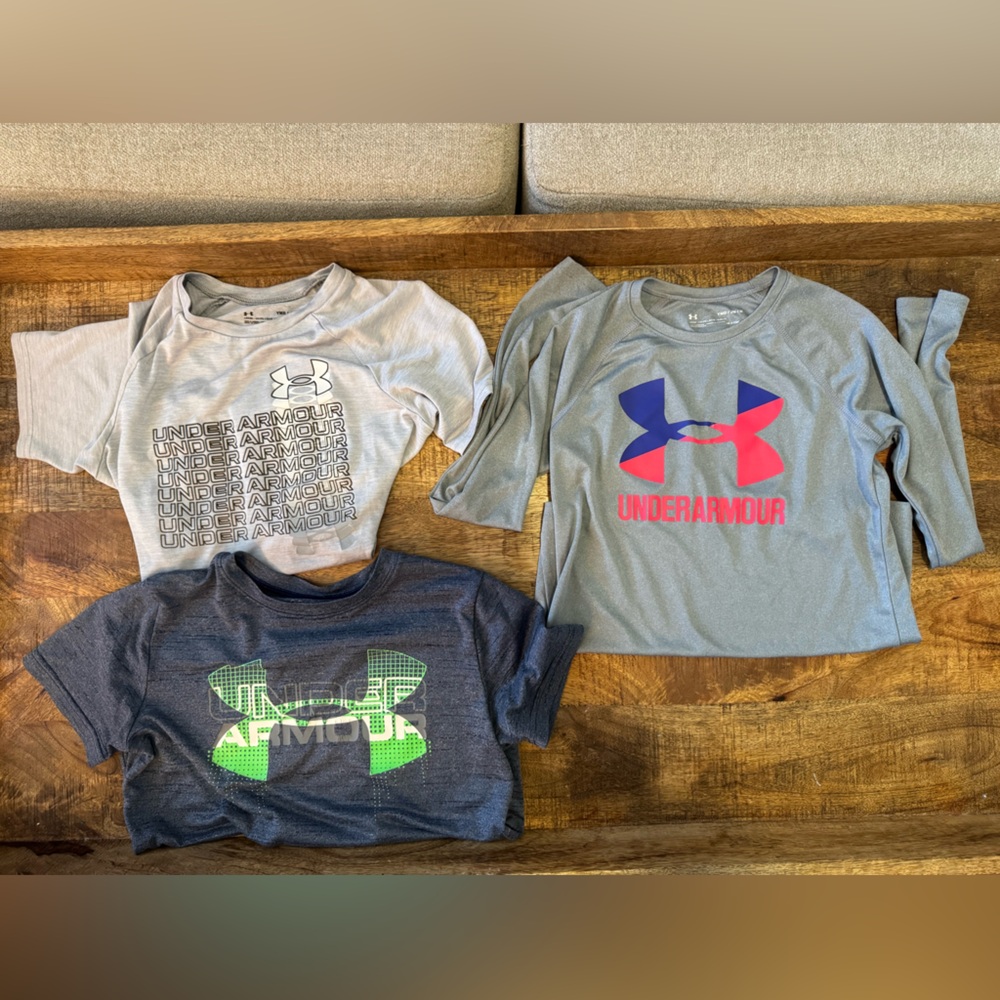 Under Armour Kids Long Sleeve and two short Tees - Gray, Dark Gray, blue